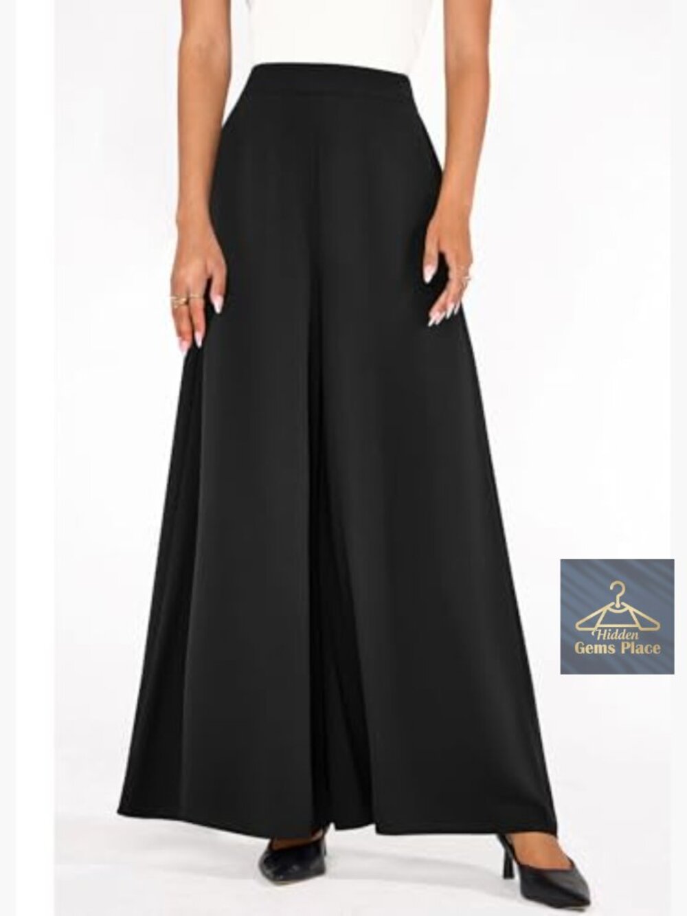 High Waisted Wide Leg Palazzo Pants Business Casual Flowy Slacks Work Trousers - Picture 3 of 7